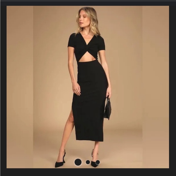 Lulu’s Twist front midi black ribbed fitted dress in size XS. EUC. - Picture 1 of 7